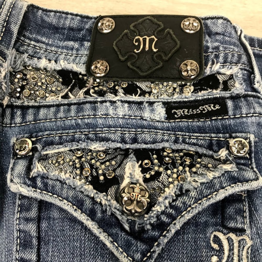 MIss Me Boot Cut Jeans Black Fabric Embellishments